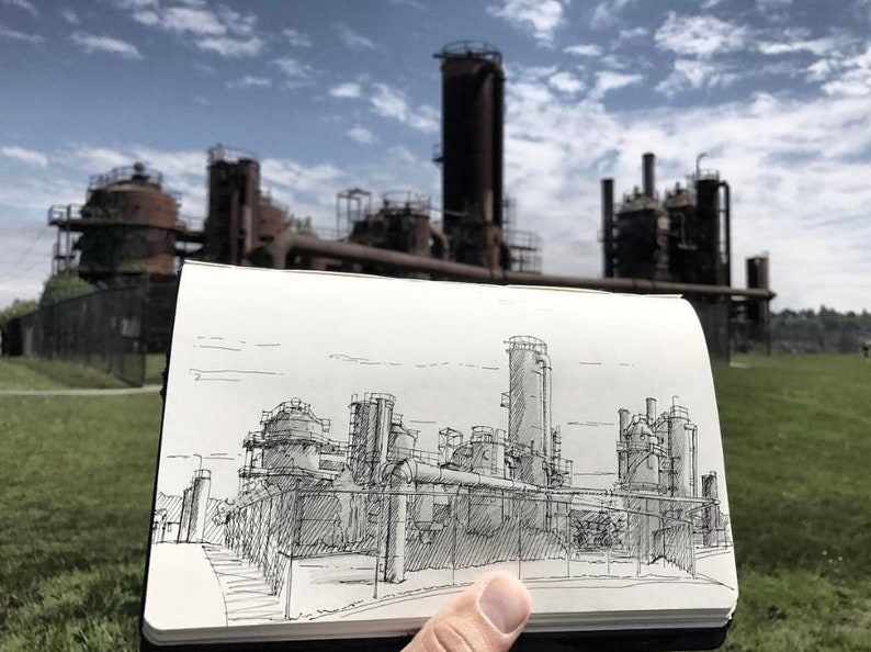 GAS WORKS PARK Abandoned Industrial Wasteland, Urbansketchers, Seattle, Washington, Drawing, Pen and Ink, Sketchbook, Art, Drawn There image 3