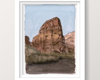 ANGELS LANDING WATERCOLOR - Zion National Park, Virgin River, Utah, Hike, Art, Ink & Watercolor, Drawing, Painting, Sketchbook, Drawn There