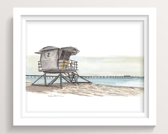 LIFEGUARD STAND - Ocean Beach, San Diego, California, Architecture, Pier, Art, Watercolor, Painting, Drawing, Sketchbook, Drawn There