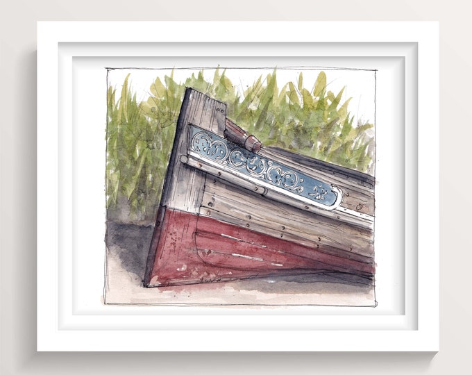 KENYAN DHOW BOAT - Kenya, Africa, Wooden Sailboat, Sailing, Plein Air Ink and Watercolor Painting, Drawing, Art Print, Drawn There