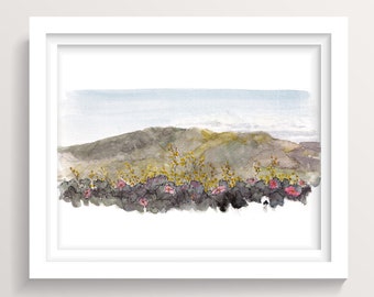 SERRA CROSS VENTURA - Mountains and Wildflowers, California, Plein Air Landscape Watercolor Painting Art Print, Drawn There