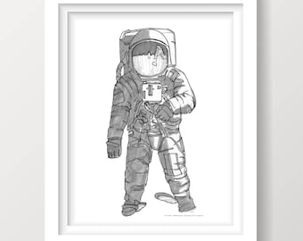 APOLLO 11 SPACE SUIT - Astronaut, Buzz Aldren, Moon Walk, Space Travel, nasa, Drawing, Pen & Ink, Sketchbook, Drawn There