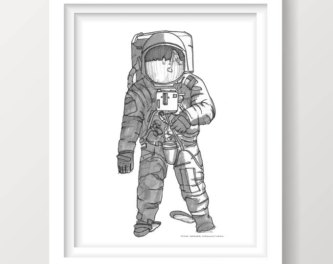 APOLLO 11 SPACE SUIT - Astronaut, Buzz Aldren, Moon Walk, Space Travel, nasa, Drawing, Pen & Ink, Sketchbook, Drawn There