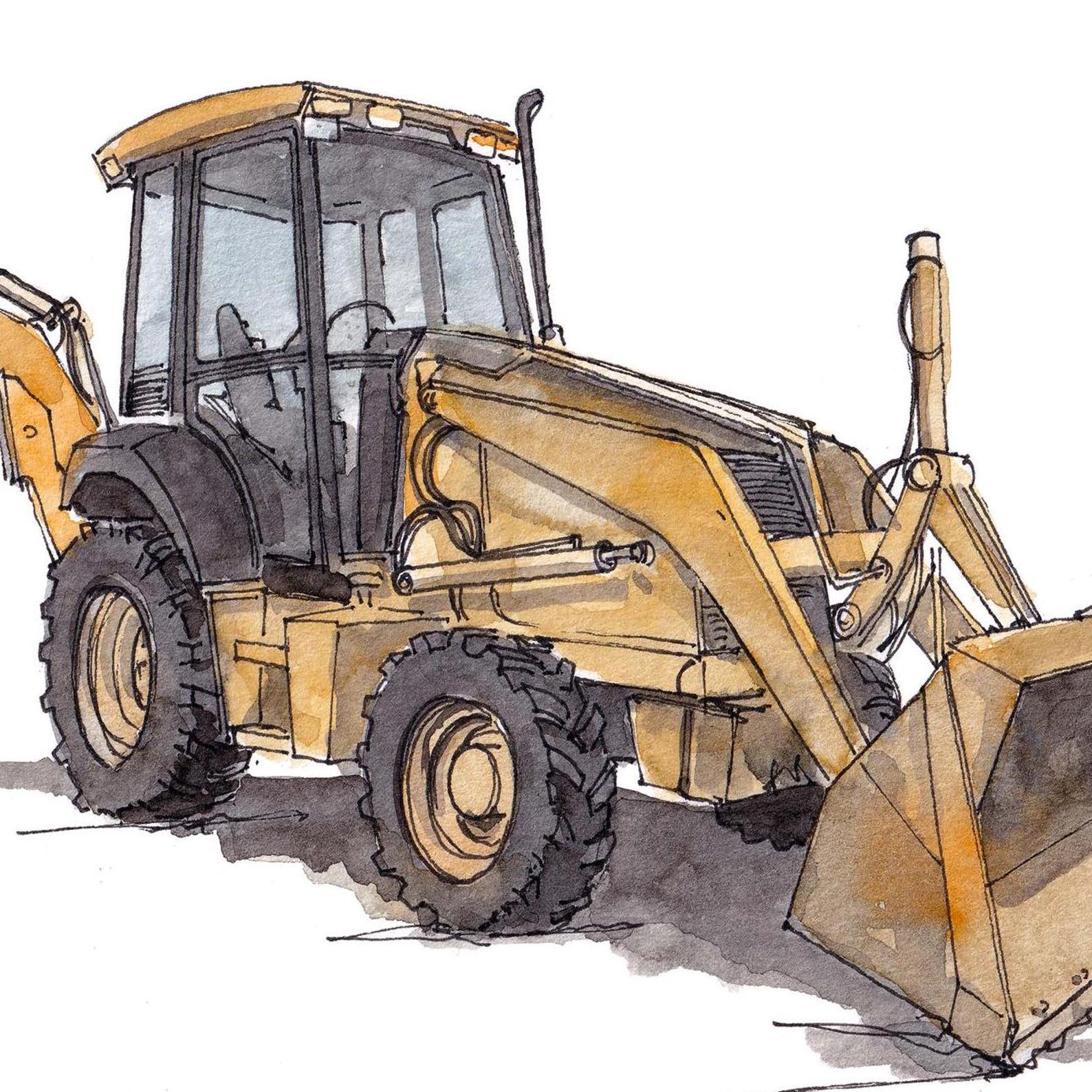 Paint Backhoe EXCAVATOR CONSTRUCTION BACKHOE - Heavy Equipment Watercolor Painting ...