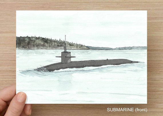 SUBMARINE - Military, USS Kentucky SSBN 737, Vessel, Navy, Ship, Military Art, Ink and Watercolor,Drawing, Painting, Sketchbook, Drawn There