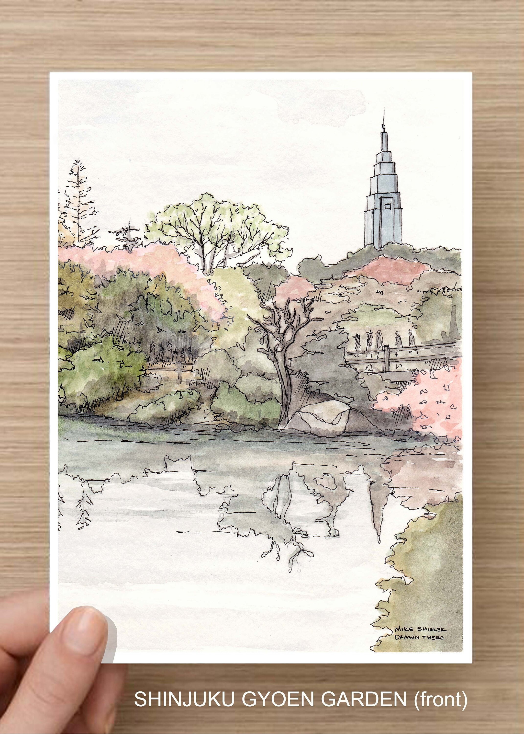 Japanese Garden Shinjuku Gyoen National Garden Japan Landscape Flowers Art Watercolor Painting Drawing Sketchbook Drawn There