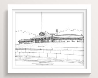 TEMPLE UNIVERSITY BOATHOUSE - Rowing, Crew, Schuylkill River, Canoe Club, Kelly Drive, Philadelphia, Drawing, Pen and Ink, Drawn There