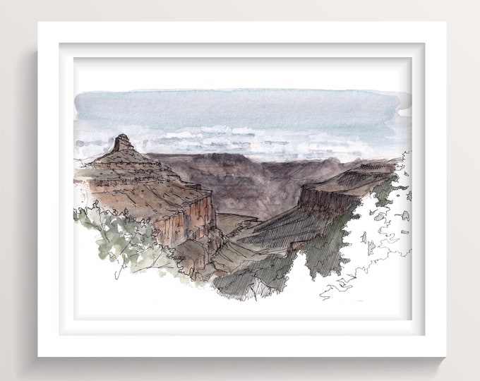 GRAND CANYON National Park - Upper Bright Angel Trail, Ink and Watercolor Plein Air Landscape Painting, Sketchbook, Art, Drawn There