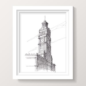 WRIGLEY BUILDING CHICAGO - Clock Tower, Plein Air Pen and Ink Drawing, Architecture, Urbansketcher, Art Print, Drawn There