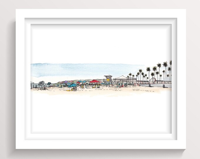 MISSION BEACH - San Diego, California, Ocean, Boardwalk, Palm Trees, Drawing, Watercolor Painting, Landscape, Sketchbook, Art, Drawn There