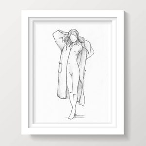 OPEN ROBE MORNING - Bathroom Art Print, Naked Woman, Sexy Bathroom Art, Girl, Watercolor Painting, Illustration, Drawn There