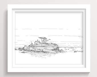 BATTERY POINT at High Tide - Crescent City, California, Historic, Pacific Coast, Sketch, Pen and Ink, Drawing, Sketchbook, Art, Drawn There
