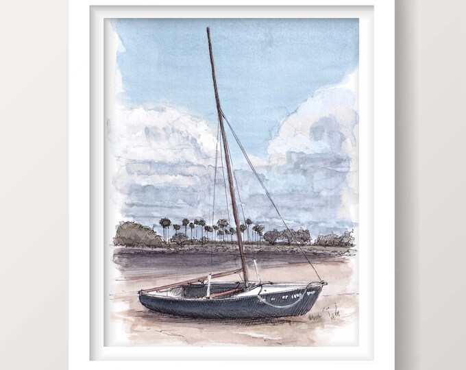 MISSION BAY SAILBOAT - Sailing, Boat, Beach, San Diego, Plein Air Watercolor Painting, Drawing, Sketchbook, Art, Drawn There