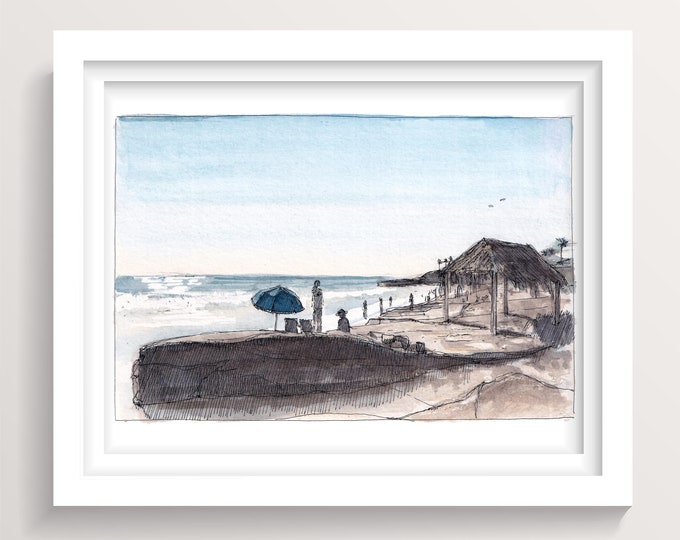 WIND and SEA BEACH - La Jolla, San Diego, California, Pacific Ocean, Surf Spot, Plein Air Watercolor Painting, Sketchbook, Art, Drawn There