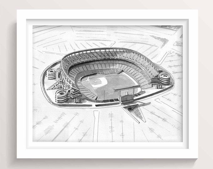 JACK MURPHY STADIUM - San Diego Padres, California, Baseball, Architecture, Pen and Ink Painting, Art, Drawn There