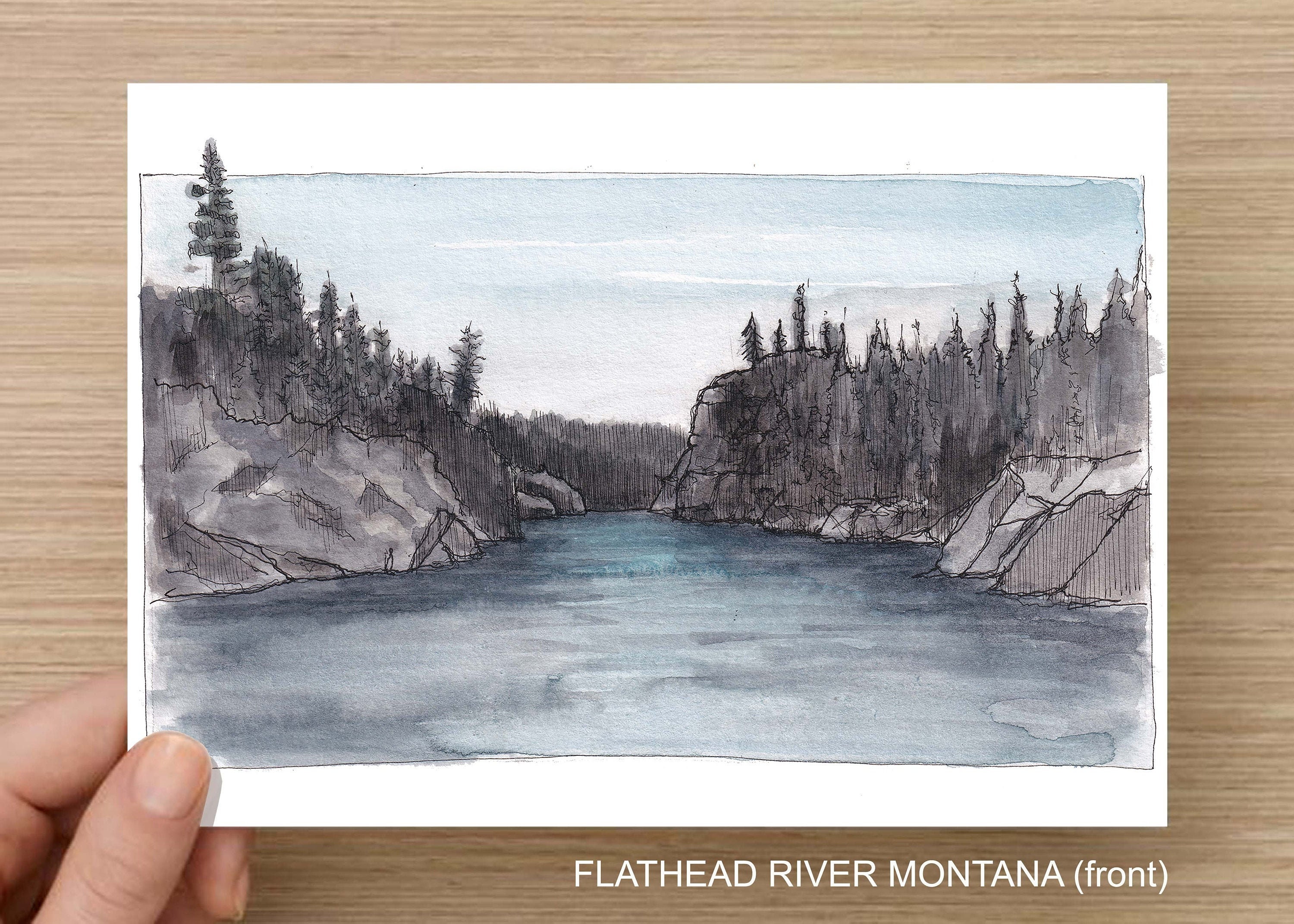 FLATHEAD RIVER MONTANA - Glacier National Park, Fly Fishing, Ink &  Watercolor Landscape Plein Air Painting, Drawing, Art, Drawn There