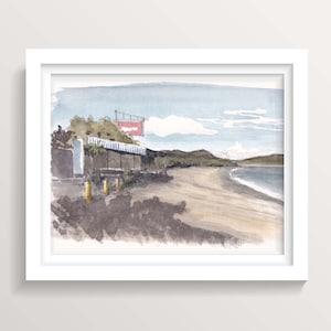 BRASILITO BEACH CAFE - Costa Rica, Tropisches Aquarell Plein Air Gemälde, Reise Skizzenbuch, Mittelamerika, Kunst, gezeichnet