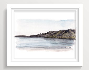 LAKE ELSINORE SUNSET - California Mountains, Los Angeles, Plein Air Landscape Watercolor Painting Art, Drawn There