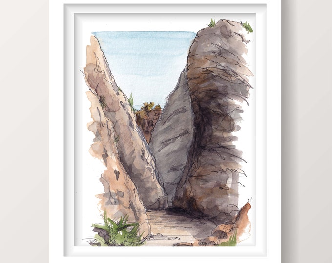 ANNES CANYON TRAIL - Encinitas, California Slot Canyon Hiking Trail, Plein Air Watercolor Painting Art Print, SoCal Beach Art, Drawn There