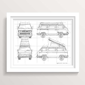 WESTY CAMPER VAN - Technical Drawing, Camper, Vanlife, Van, Drawing, Pen and Ink, Watercolor, Painting, Art, Sketchbook, Drawn There