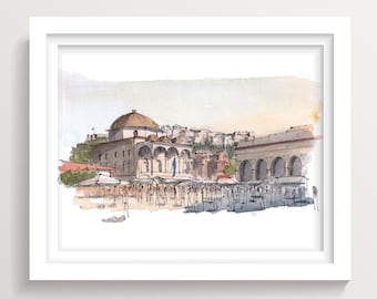 Monastiraki Square, Athens Greece | Digital Download | Plein Air Cityscape