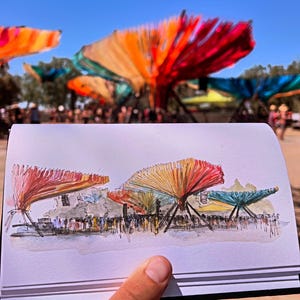RELÁMPAGO EN UNA BOTELLA - Festival de Música Woogie Stage, Música EDM House, Pintura en Tinta y Acuarela, Impresión Artística al Aire Libre, Dibujado Allí imagen 3