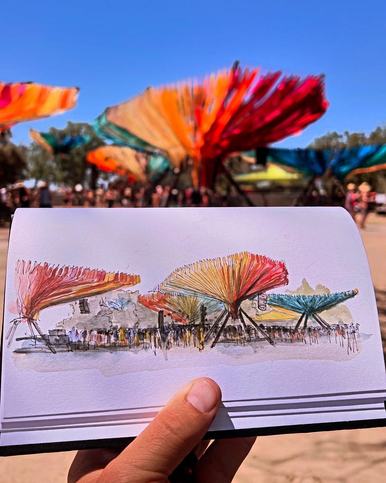 RELÁMPAGO EN UNA BOTELLA - Festival de Música Woogie Stage, Música EDM House, Pintura en Tinta y Acuarela, Impresión Artística al Aire Libre, Dibujado Allí imagen 3