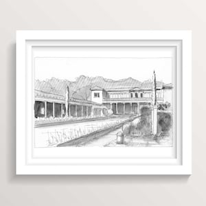 VILLA ITALIANA GETTY - Dibujo de arquitectura clásica italiana en pluma y tinta, Villa dei Papiri, Malibú, California, Museo, Arte, Dibujado allí