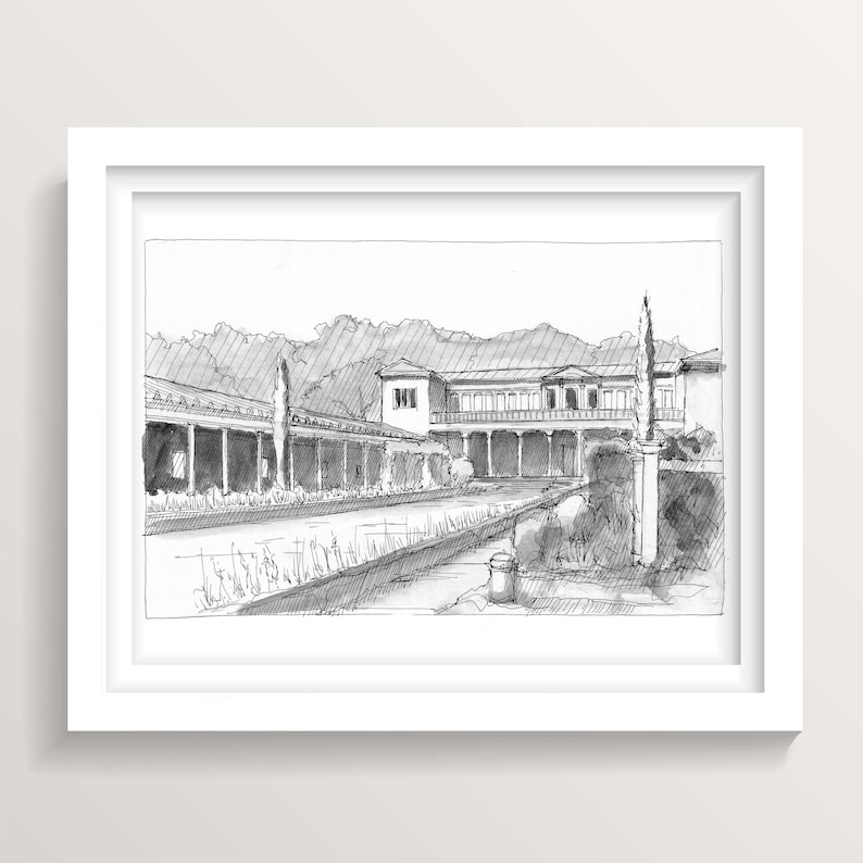 Getty Villa Art Print – Italian Architecture Pen and Ink Drawing - Etsy