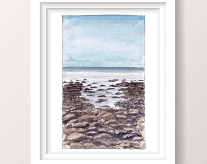 ROCKY TIDE POOLS - Ventura, California, Beach, Ocean, Plein Air Landscape Watercolor Painting Art Print, Drawn There