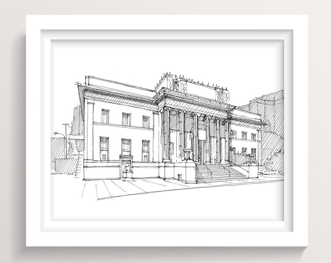 CORINTHIAN GRAND BALLROOM - Wedding Invitation Art, Pen and Ink Black and White Drawing, San Jose, California, Drawn There