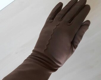 Ladies vintage taupe evening costume stretch fabric gloves size 6