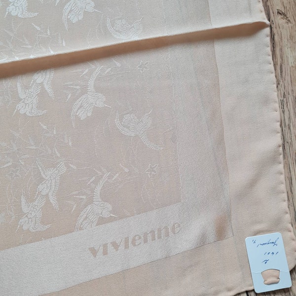 Large square silk bird design scarf by Vivienne Glamour in solid peach/beige | new with tags | made in Italy