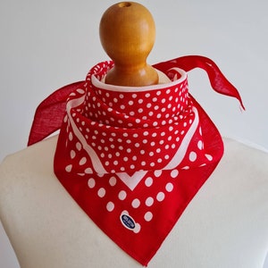 Vintage 1970s red & white polka dot triangular cotton bandana | neckerchief | headband | deadstock | made in Japan