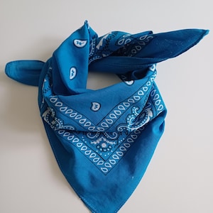 Bright blue paisley design cotton bandana | western style neckerchief | headscarf | headband