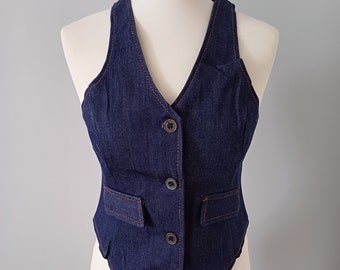 Vintage dark denim vest by City Swingers | 1970s deadstock | western style | skinny fit waistcoat | cowgirl