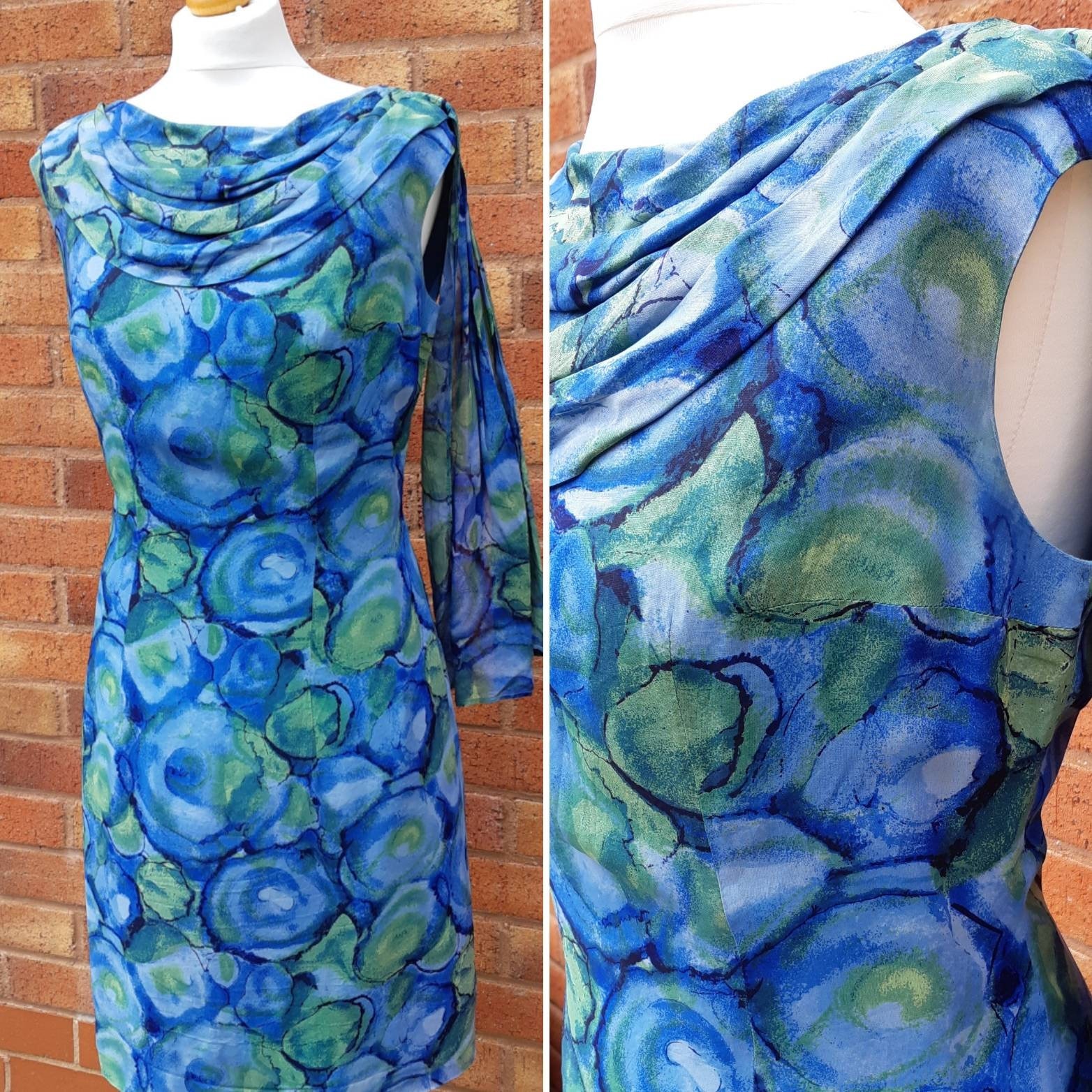 Vintage Blue Floral Fitted Sleeveless Dress Kloster - Etsy