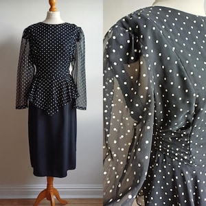 Robe style basque vintage des années 1980 par Lorraine Chase Collection | à pois | tenues de soirée | vêtements de cérémonie | inégale
