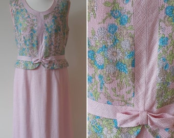Original 1960s vintage dress by 'Heros' Salon Gerty | pale pink floral peplum dress | linen look | retro | weddings | garden party