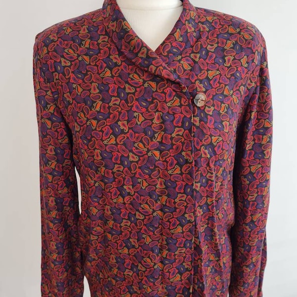 Vintage 1980s paisley design blouse | Miss O by Oscar de la Renta | shoulder pads