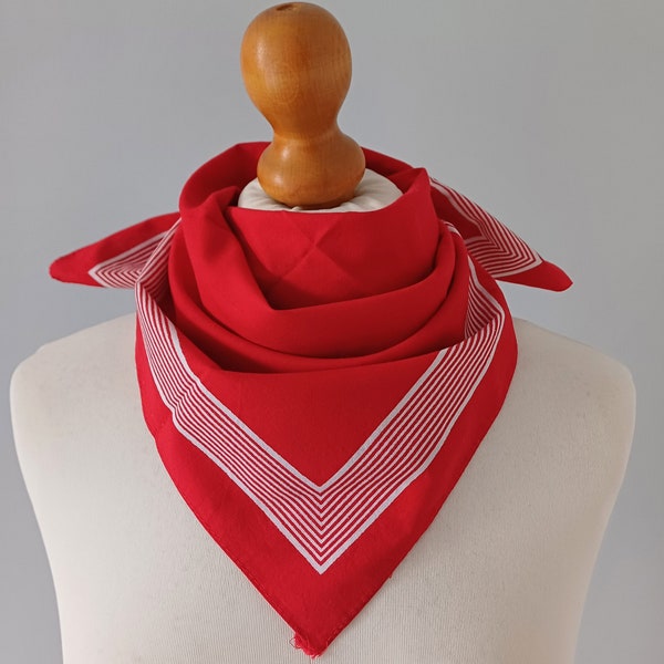 Vintage red bandana with white stripe border | scarf  | cotton neckerchief  | western style