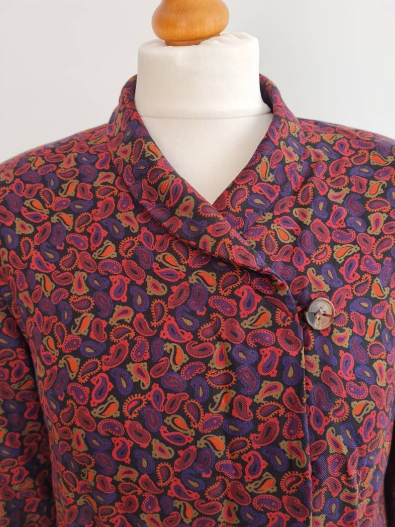 Vintage 1980s paisley design blouse Miss O by Oscar de la Renta shoulder pads image 2