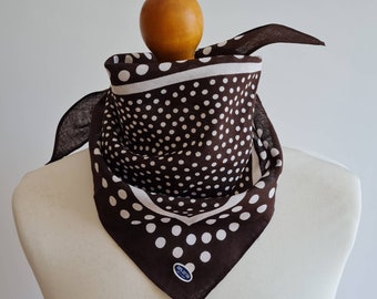 Vintage 1970s brown & white polka dot triangular cotton bandana | neckerchief | headband | deadstock | made in Japan