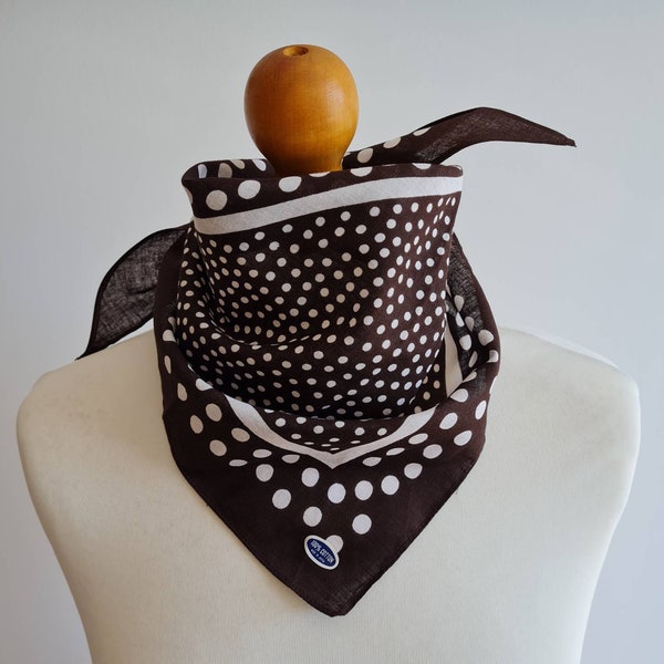 bandana triangulaire vintage en coton à pois marron et blanc des années 1970 | foulard | serre-tête | carcasses | fabriqué au Japon