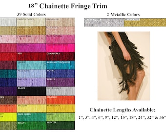 18" Fringe | Long Chainette Hangs Loose at Bottom | Trim for Dancewear, Performance Competition Dance, Home Decor | Silky Rayon Made in USA