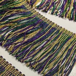 Metallic Mardi Gras Fringe Decoration Fat Tuesday. Banner Mask Party, Table Trim in Purple Gold & Green | 15 Other Colors | Priced per Yard