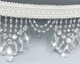 Clear Beaded Fringe Trim: Silver Accent Beads, Drapery & Valance Decor