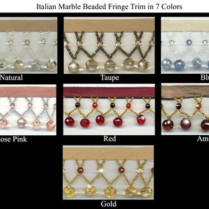 30% OFF SALE Italian Marble Beaded Fringe Trim Stunning Acrylic Round Beads w/ Unique Seed Bead Swag Accents Designer Home Décor Trimming