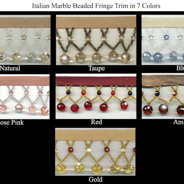 30% OFF SALE Italian Marble Beaded Fringe Trim Stunning Acrylic Round Beads w/ Unique Seed Bead Swag Accents Designer Home Décor Trimming