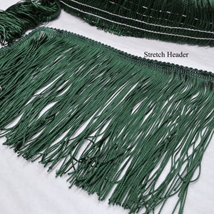 Sale 65 % OFF! 6&quot; Elastic Top Military Green Chainette Fringe Trim Stretch Header Performance, Dance, Ballroom Competition Costume. USA Made